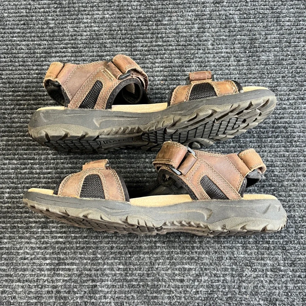 Bass Muskie Sport Sandals Mens 10 Brown Leather Adjustable Hiking Trail dad Shoe